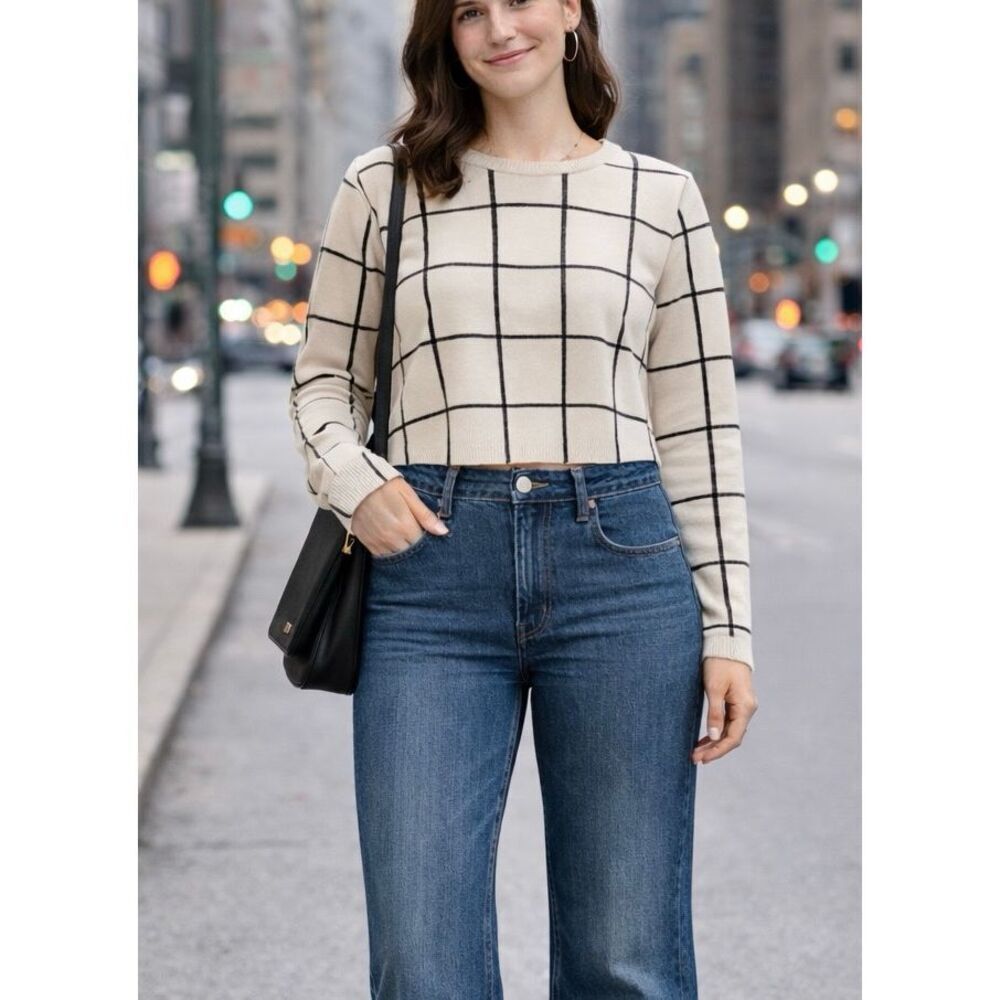 Loft windowpane crewneck crop sweater M